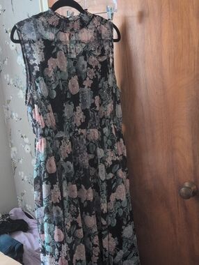 torrid Black Floral Midi Dress with Pink & Green Accents